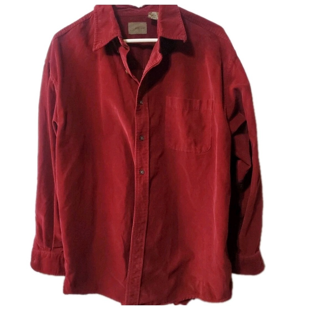 St. John's‎ Bay Women Maroon Corduroy Long Sleeve Button Down Shirt Size L - Vtg